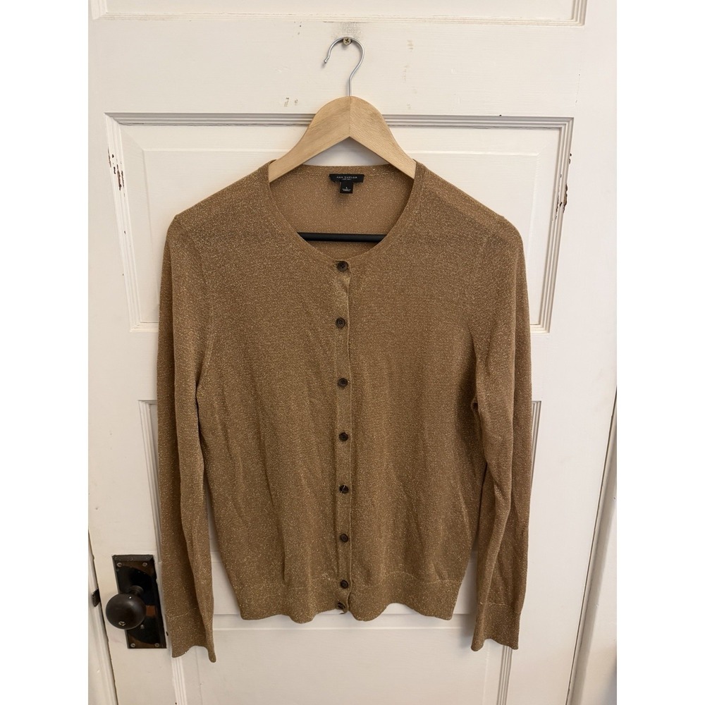 Ann Taylor Women's Gold Metallic Lightweight Cardigan Long Sleeves Size Large
